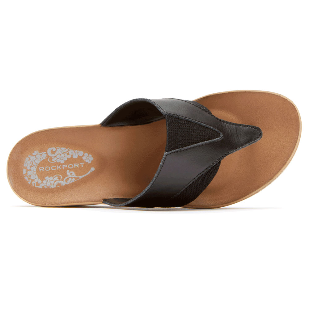 Wedges Rockport Mujer Mexico - Weekend Casuals Lanea Gore Thong Negros - VKHDW1207